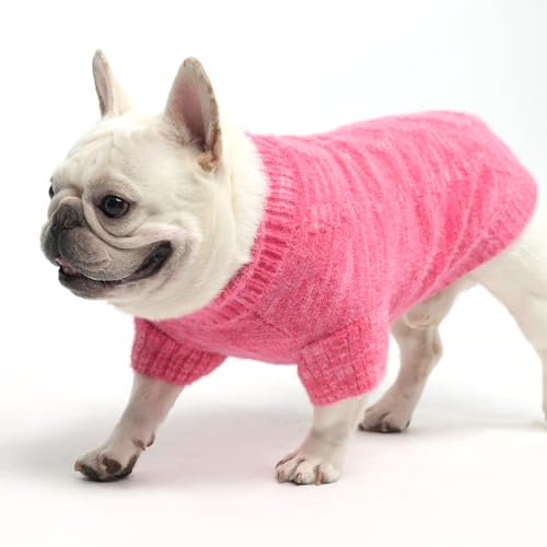 KOOLTAIL Small Dog Sweater, Fuzzy Thick Super Soft Warm Dog Winter Sweater Turtleneck Pullover for Cold Weather, Classic Cable Knitwear, Fleece Pet Fall Clothes Coats Puppy Cats Girls Female Pink S - color: Deep Pink, size: Small