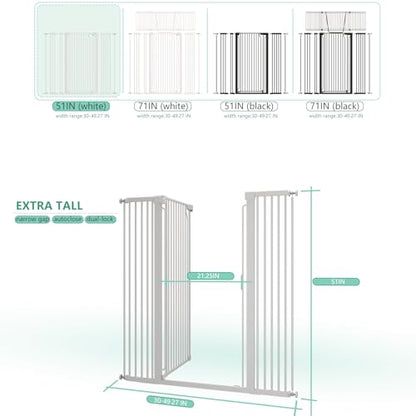 51" Extra Tall Cat Gate 30"-49.27" Wide, Auto Close, Pressure Mounted, for Cats & Small Dogs, Hallway, Stairs, Kitchen, Not Baby Gate,White - color: White, size: 51"H,30-49.27"W-White