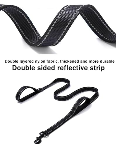 Aeclleca Soft Handle Reflective Black Dog Leash with 2 Padded Handles, 5FT Heavy Duty Pet Lead for Medium & Large Dogs, Comfortable Anti-Slip Grip & Night Safety Design (Green) - color: Green