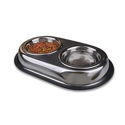Van Ness Pets Stainless Steel Large Double Dish Dog Food And Water Bowl, 64 OZ, Wide No-Tip Base - size: 60 oz