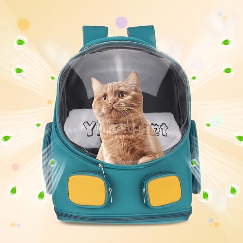Pet Backpack Carrier, Portable and Ventilated, Oxford Cloth, Dog Cat Travel Bag with Transparent Cover 13.78", (Light Blue, 1 Pcs), Intended for Hiking/Camping/Traveling - color: Light Blue