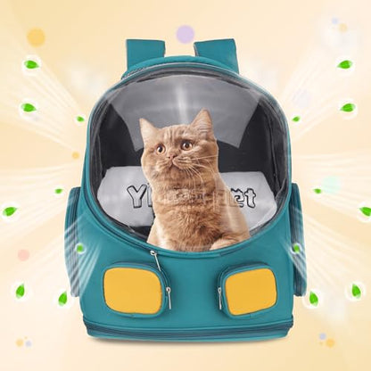 Pet Backpack Carrier, Portable and Ventilated, Oxford Cloth, Dog Cat Travel Bag with Transparent Cover 13.78", (Light Blue, 1 Pcs), Intended for Hiking/Camping/Traveling - color: Light Blue