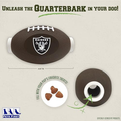 NFL Las Vegas Raiders Football Treat Dispensing Toy for Dogs and Cats - Interactive Rubber Ball for Feeding and Fun - color: Las Vegas Raiders