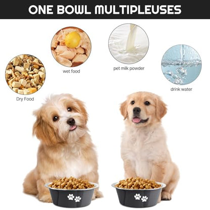 YUDANSI Dog Bowls 2 Pack Small Medium Dogs Feeding Food Water Bowl with Non-Slip Silicone Sole, Stainless Steel Dog Dishes Elevated Raised Pet Feeder(Black, M(3.6 Cups) - color: Black, size: M(3.6 Cups)