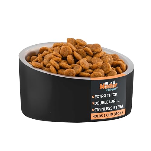 Master Pet Supply Stainless Steel Slanted Dog Cat Food Bowl - 8 oz Heavy Duty - Black Velvet, Double Wall Insulated, Non-Slip Elevated Bowl for French Bulldogs Pugs Cats, Anti Rust Dishwasher Safe - color: Black Velvet, size: 1 Cup (8 oz)