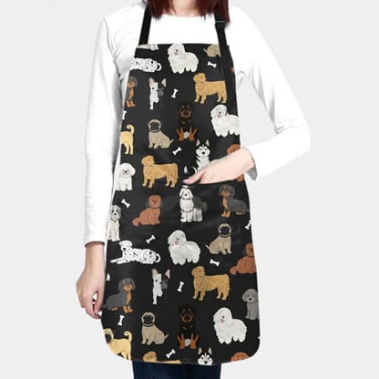 Sweetshow Cute Dog Apron with 2 Pockets and Adjustable Neck Waterproof Kitchen Cooking Dog Grooming Aprons for Women Men - color: Dog 2