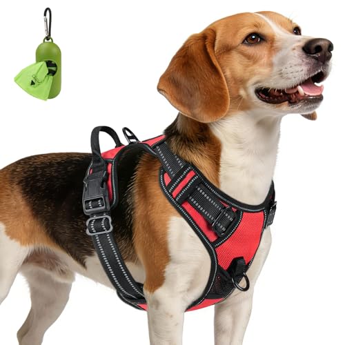 Joytale No Pull Dog Harness Medium Sized Dog, Reflective Pet Vest with Front Clip, Adjustable Soft Padded Harnesses with Easy Control Handle for Training and Walking, Red, M - color: Red, size: Medium