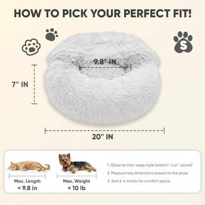 Himax Small Cat & Dog Bed with Cover, Calming Dog Bed for Small Dogs,Anti-Anxiety Donut Dog Bed with Attached Blanket,Washable Round Fluffy Pet Bed (20"/26"/35"), Light Grey - color: Light Grey, size: 20.0"L x 20.0"W x 7.0"Th
