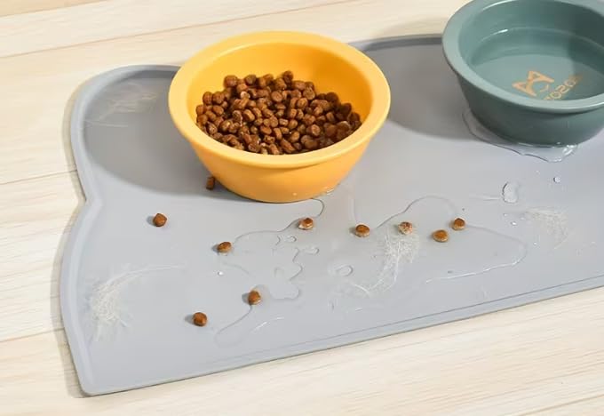 Anti Slip and Waterproof Pet Food Mat with Raised Edges - Spill Proof Feeding Tray for Cats and Dogs, Easy to Clean Floor Protector, Scratch Resistant, Compatible with Dry and Wet Food Bowls,Blue - color: Blue