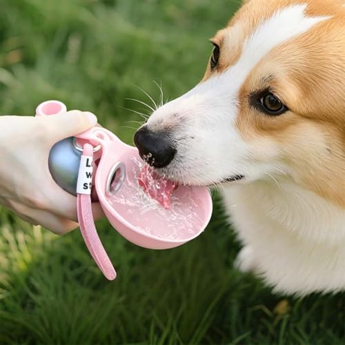 Dog Water Ball,Dog Water Bottle with Bowl,2-in-1 Portable Foldable DogWaterBottle,Leak-Proof,304 Stainless Steel Large-Capacity Cup with Foldable Silicone Bowl,Perfect for Travel - color: Pink