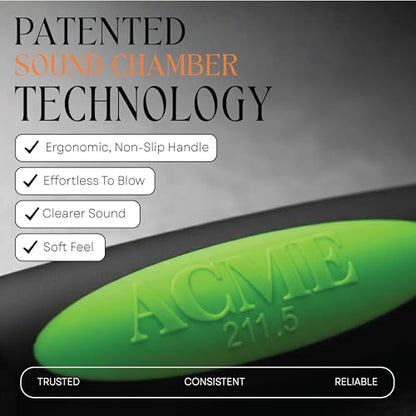 ACME Alpha 211.5 Professional Dog Training Whistle with Enhanced Ergonomic Grip. BPA-Free Plastic. 110 dBA. Long Range. Standardized Frequency. Weatherproof. Made in the UK (Black on Day Glow Green) - color: Black on Day Glow Green