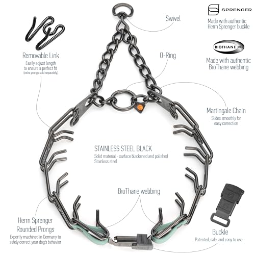 Herm Sprenger Black Stainless Steel Dog Collar with Quick Release ClicLock Buckle and Biothane Insert Training Collar Made in Germany (Sage Green, 25in x 4.0mm(Neck Size up to21-22in)) - color: Sage Green, size: 25in x 4.0mm(neck size up to21-22in)