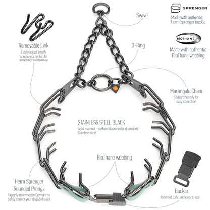 Herm Sprenger Black Stainless Steel Dog Collar with Quick Release ClicLock Buckle and Biothane Insert Training Collar Made in Germany (Sage Green, 25in x 4.0mm(Neck Size up to21-22in)) - color: Sage Green, size: 25in x 4.0mm(neck size up to21-22in)
