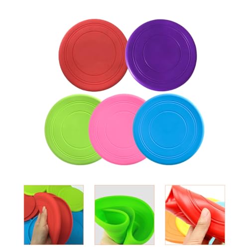 FAVOMOTO 5pcs Outdoor Dog Flying Disc, Sturdy Bite-Resistant Throwing Disc Set for Pet Training, Floating Soft Plastic Throwing Plate in Blue Red Purple Green Pink, Suitable for Active Dogs