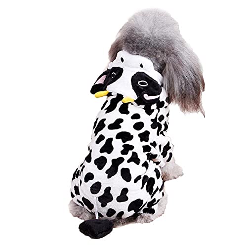 Adorable Milk Cow Style Puppy Costume - Soft Jumpsuit for Small Dog, Cat, Winter Hoodie, Halloween, Christmas - size: Small