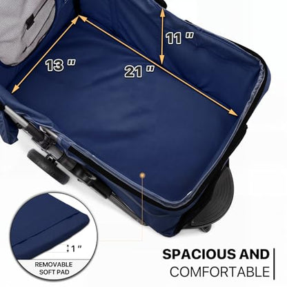 MoNiBloom 3 Wheels Pet Stroller, Foldable Dog Cat Cage Jogger Stroller with Weather Cover for All-Season, Storage Basket and Cup Holder, Breathable and Visible Mesh for Small/Medium Pets, Blue - color: Navy Blue