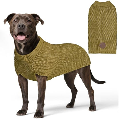 KYEESE Dog Sweater with Leash Hole Warm Pullover with Reflective Yarn for Small and Medium Dogs Male Soft Knit Pullover Boy Dog Coats Cozy Lightweight Thick Sweater,Brown,Large - color: 8# Brown, size: L (30-45lbs)