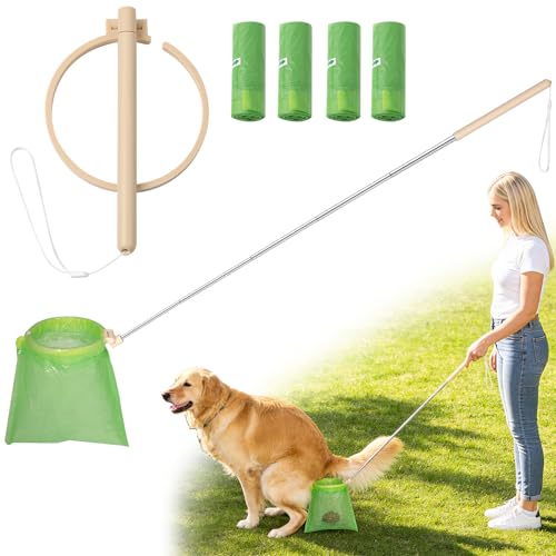 Dog Pooper Scooper, 43" Extendable Pooper Scooper Long Handle with 120 Bags | Portable Poop Scoop for Small Medium Large Dogs, No Touch, Stainless Steel, Lightweight, Foldable, Suit Yard, Park,Wild,City - color: Yellow