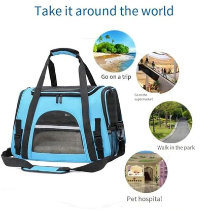 Cat Carrier Bag, Airline Approved Soft Carrier for Cats & Small Dogs | Airline approved pet carrier for pets under 15lb, breathable mesh with privacy cover, lightweight, foldable & washable - color: Blue