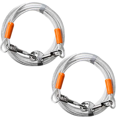 BV Dog Tie Out Cable 25 Feet - Heavy Duty Dog Lead Up to 90 Pounds - Reflective & Rust-Free with Quick Release Swivel Clips & 360° Rotating Clasp - Tangle-Free Dogs Runner for Yard (Silver, Pair) - color: 90lbs/ 25ft/ Silver, style: Pair