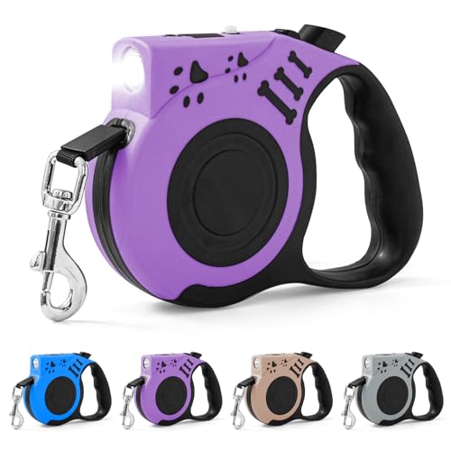 Retractable Dog Leash with USB Rechargeable Flashlight for Night Walks, 16FT Automatic Telescopic Tractor Dog Leash for Small and Medium Dogs, Purple - color: Purple