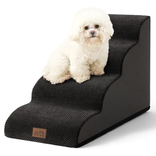 COZY KISS Dog Stairs for Small Dogs 19.7" H, Curved Dog Step for Puppy, Older or Cat, Medium Pet Ramp for Sofa, Couch or Bed, Ladder with High Density Foam, 4 Step, 15.7x28.3x19.7 inch, Black - color: Black, size: Standard: 15.7"x28.3"x19.7"