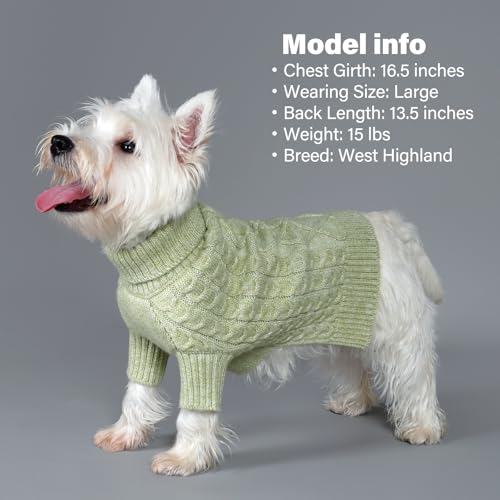 KYEESE Dog Sweater Warm Pet Coats with Classic Cable Knit Long Sleeve Knitwear Dogs Clothes, Turtleneck Stretchy Dog Sweater for Small Dogs, Green, Small - color: 10# Green, size: Small (6-9lbs)
