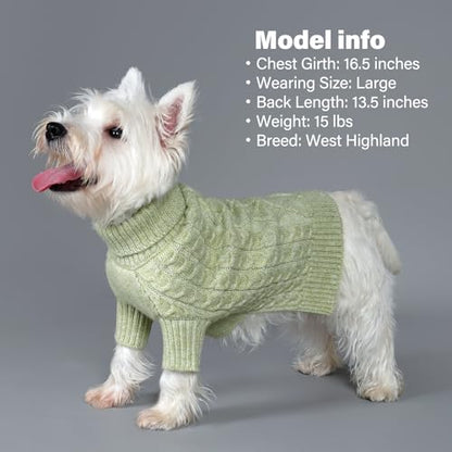 KYEESE Dog Sweater Warm Pet Coats with Classic Cable Knit Long Sleeve Knitwear Dogs Clothes, Turtleneck Stretchy Dog Sweater for Small Dogs, Green, Small - color: 10# Green, size: Small (6-9lbs)