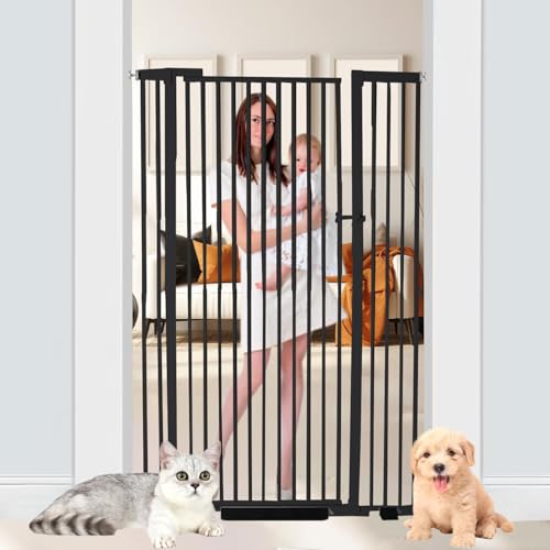 55.1 inch Extra Tall Pet Gate, Extra Wide 29.92"- 43" Adjustable Dog Gates, Pressure Mounted Walk Through Swing Safety Tall Cat Gate for Doorways, Stairs, Kitchen(Black) - color: Black