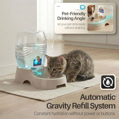 Flexzion Automatic Gravity Pet Waterer for Cat & Dog - Non-Skid & Easy-Clean Auto Replenish Water Dispenser Drinking Bowl (1/4 Gallon/ 900ml), Beige - color: Beige, size: 0.9 L
