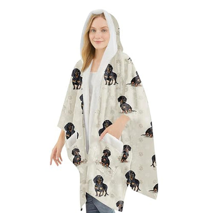 E&S Pets Sherpa Wearable Blanket Hoodie for Women – Soft Fleece Snuggs Wrap – 32 Dog & Cat Breeds – Warm Pet Lover Gifts - color: Dachshund Black