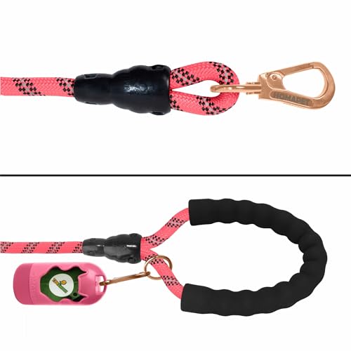 Homapet. Braided Rope Dog Leash 6 Ft with Comfortable Padded Handle Reflective Threads with Poop Bag Dispenser for Large Dogs (Pink/Black 1/2") - color: Pink/Black