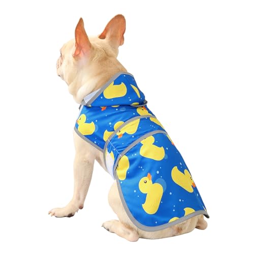 Dog Raincoat for Medium Dogs Waterproof Jacket Hooded Rain Coats with Reflective Strips Leash Hole & Poncho Adjustable Fit (ShinyDuck,M) - color: A. Ducks, size: Medium