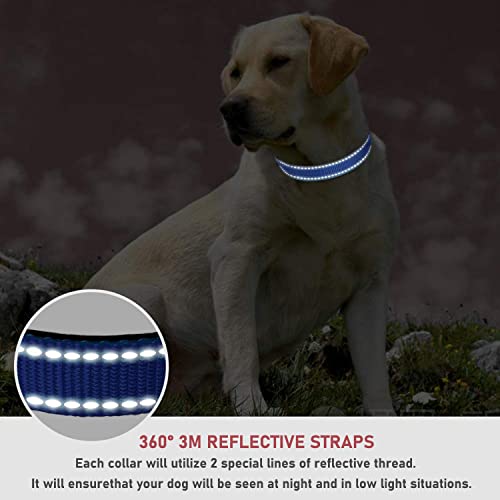 Reflective Dog Collar with Buckle Adjustable Safety Nylon Collars for Small Medium Large Dogs, Navy Blue S - color: Navy Blue, size: Small :Width 5/8",Neck 10-14"
