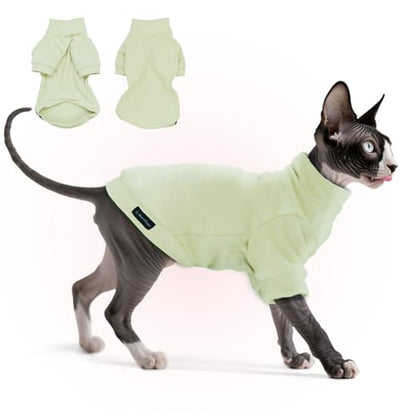 Sphynx Cat Clothes Fleece Pullover Sweater | Soft warm fleece, covers belly. Stretchy, easy on. Washes well. For small dogs & cats: daily walks, naps, AC rooms. - color: PGreen, size: XX-Large