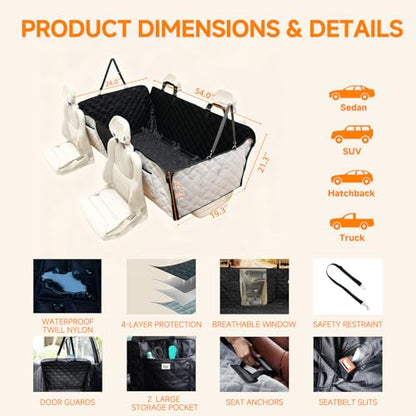 PETTALK Premium 2 Sided Design for Double Comfort Dog Car Cover for Back Seat, Waterproof Dog Hammock for Backseat Non-Slip Pet Protector, Anti Scratch Seat Cover Universal Fit for Cars SUVs Trucks