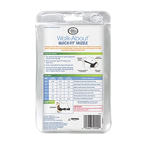 Four Paws Walk-About Quick-Fit Adjustable Dog Muzzle for Medium Dogs, Washable & Breathable, Black, 1 Count - size: 3-Medium Regular Snout
