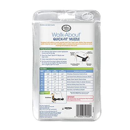 Four Paws Walk-About Quick-Fit Adjustable Dog Muzzle for Medium Dogs, Washable & Breathable, Black, 1 Count - size: 3-Medium Regular Snout