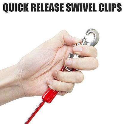 BV Dog Tie Out Cable 30 Feet - Heavy Duty Dog Lead Up to 125 Pounds - Reflective & Rust-Free with Quick Release Swivel Clips & 360° Rotating Clasp - Tangle-Free Dogs Runner for Yard (Red, Single) - color: 125lbs/ 30ft/ Red, style: Single