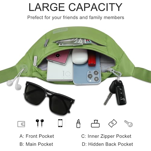MAXTOP Large Crossbody Fanny Pack with 4-Zipper Pockets,Gifts for Enjoy Sports Festival Workout Traveling Running Casual Hands-Free Wallets Waist Pack Phone Bag Carrying All Phones - color: Khaki Green, style: Large Fanny Pack(4 Zipper Pockets)