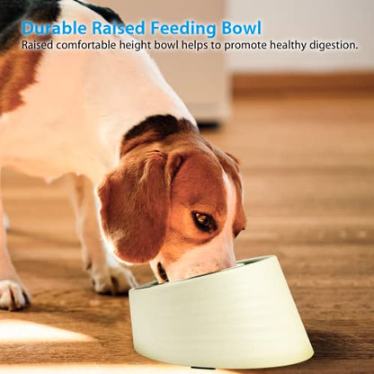 Uppetly Tilted Slanted Dog Bowl 1 Cup, 15° Tilted Stainless Steel Dog Cat Food Bowl, Non-Slip & Non-Spill Pet Feeder with Elevated Detachable Melamine Stand, Easy to Get Food Dish, Medium White