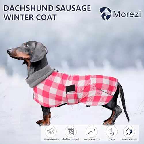 Dachshund Coats Waterproof Suitable for Dachshunds Sausage Weiner Dog Winter Coat Padded Fleece Puppy Snowsuit with Adjustable Bands Reflective Stripe - Plaid Pink - S - color: Plaid Pink, size: Small