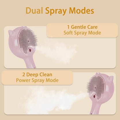 Pet Steam Brush for Cats & Dogs ，3-in-1 Pet Grooming Comb，Reduces Shedding, Soft Bristles, Promotes Healthy Coat-Comes - Includes Waterless Shampoo，Pink - color: Pink