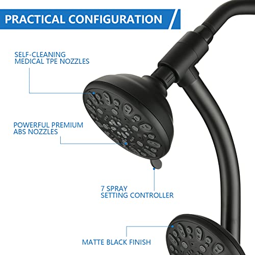 High Pressure 48-Settings Shower Head with Handheld Shower,Drill-Free 3-Way Diverter for Easy Reach,Adjustable Height Slide Bar Dual Shower Head Combo Set - Matte Black - color: Matte Black