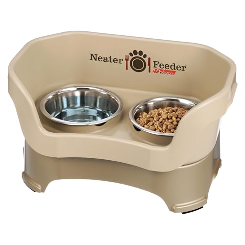 Neater Pet Brands Neater Feeder Deluxe Mess Proof Dog Bowls Elevated for Medium Dogs 19-40 lbs, Made in USA, No Spill Raised Dog Food Bowl Stand Feeding Station, Food and Water Bowl Set, Cappuccino - color: Cappuccino, size: Medium with Standard Bowl