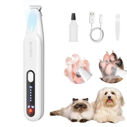 Dog Paw Trimmer, Pet Hair Trimmer with LED Light, 18mm Wide Head, 35dB Low Noise, Dual-Speed Waterproof USB Rechargeable Pet Hair Shaver for Dogs Cats Trimming Paws, Ears, Face, Rump, Eyes and Butt