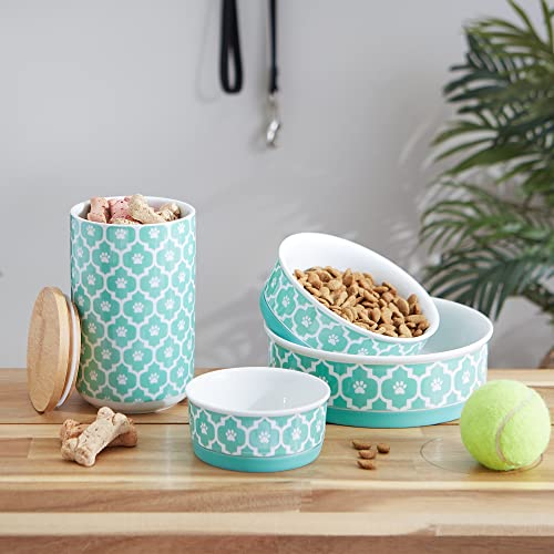 Bone Dry Lattice Collection Pet Bowl & Canister, Single Dish, Small 4.25x2", Aqua - color: Aqua, size: Small Single Dish, 4.25x2"