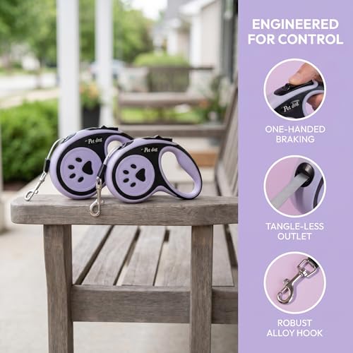 2Pack Retractable Dog Leash for Small Medium Dogs One-Click Brake & Lock Anti-Slip Ergonomic Handle 360° Tangle-Free Zinc Alloy Hook Durable ABS Casing-9.84feet Black - color: Black, size: 2
