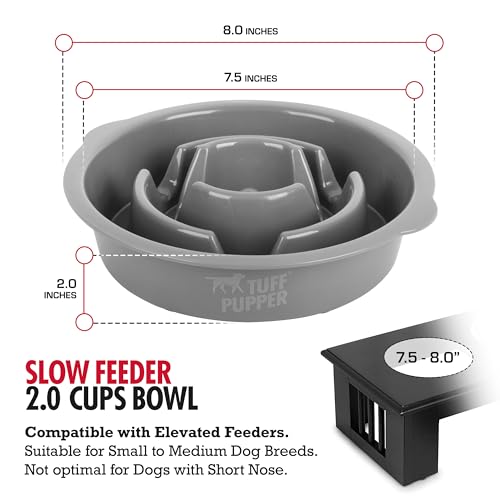 Tuff Pupper Slow Feeder Insert Bowl | Puzzle Maze Slows Down Eating | Elevated Feeder Tray Bowls | Standalone Dog Bowl | Pet Bowls Insert | Easy Clean Dishwasher Safe (2 Cups - Fits 7.5-8 Inch Hole) - size: 2 Cup - 7.5-8 Inch Feeder Holes