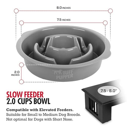 Tuff Pupper Slow Feeder Insert Bowl | Puzzle Maze Slows Down Eating | Elevated Feeder Tray Bowls | Standalone Dog Bowl | Pet Bowls Insert | Easy Clean Dishwasher Safe (2 Cups - Fits 7.5-8 Inch Hole) - size: 2 Cup - 7.5-8 Inch Feeder Holes